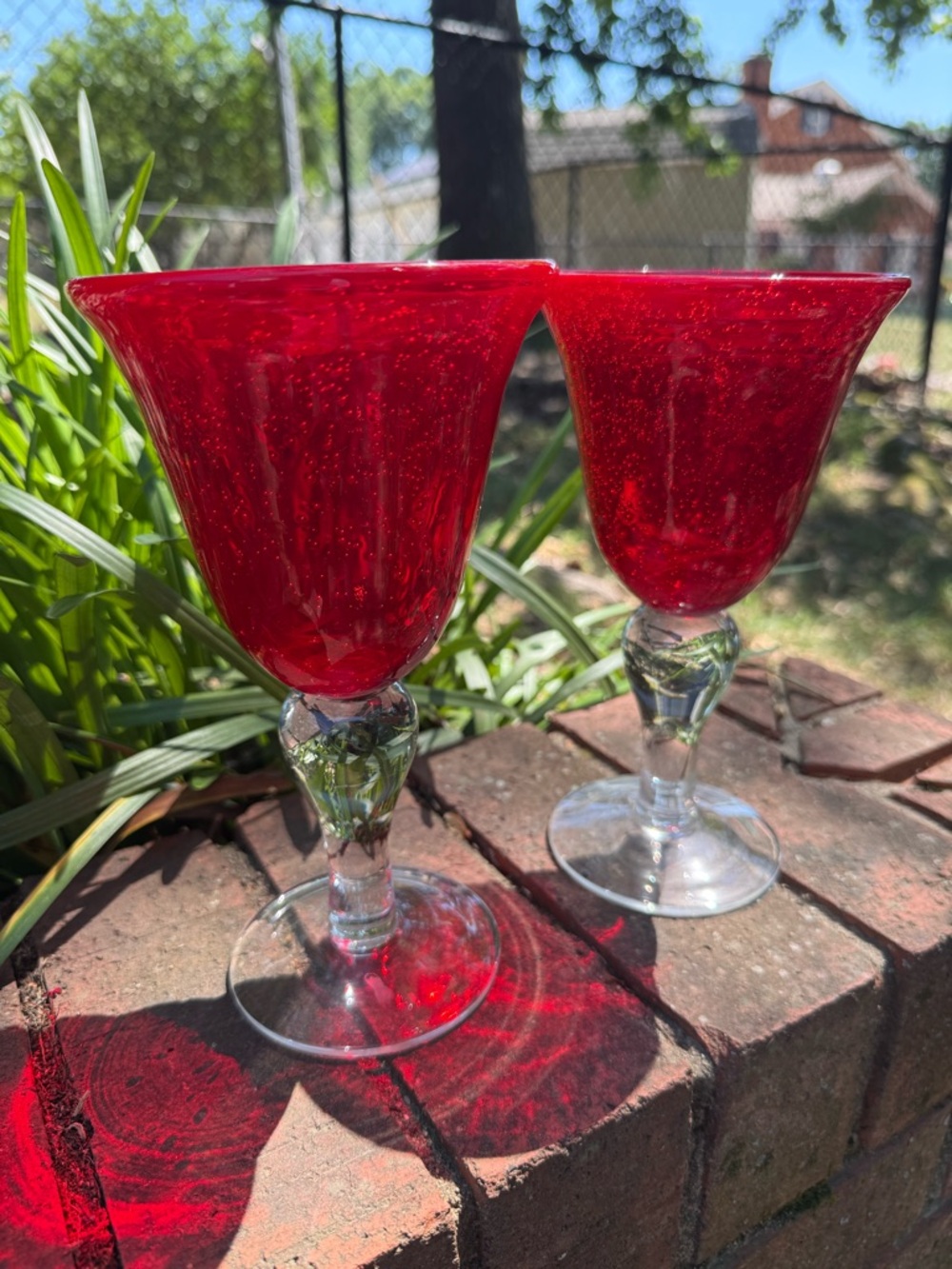Artland Ruby Red Wine Water Blown Bubble Glass Goblets, 14oz, Set of 2